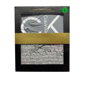 Calvin Klein Mens Sleepwear Set Grey Long Sleeve Logo Top and Pant Large NIB